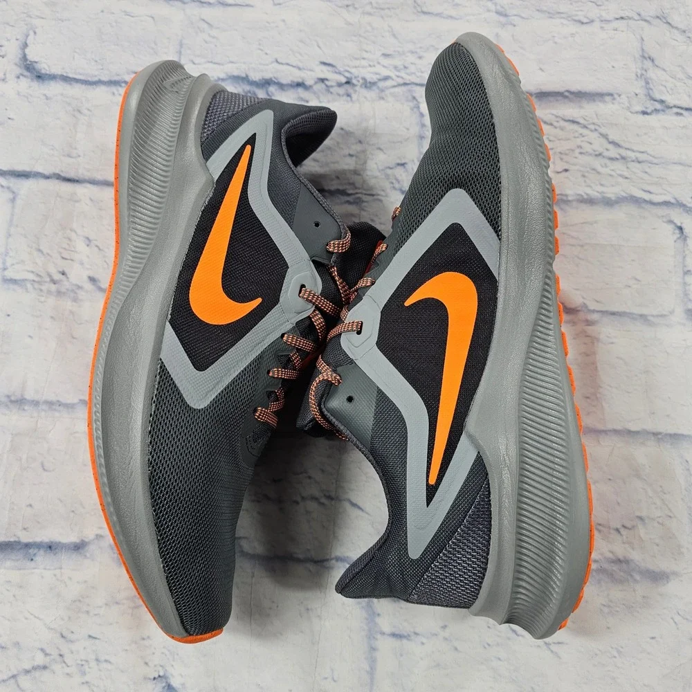 Nike Downshifter 10 Running Shoes Mens 9.5 Grey Black Orange Low Top Sneakers